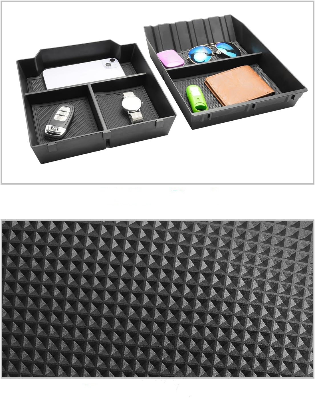 Cybertruck central storage box by Tesery, showing a sleek, black organizer designed for efficient cargo storage inside the vehicle.