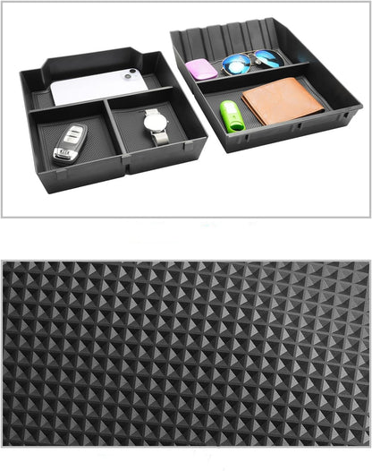 Cybertruck central storage box by Tesery, showing a sleek, black organizer designed for efficient cargo storage inside the vehicle.