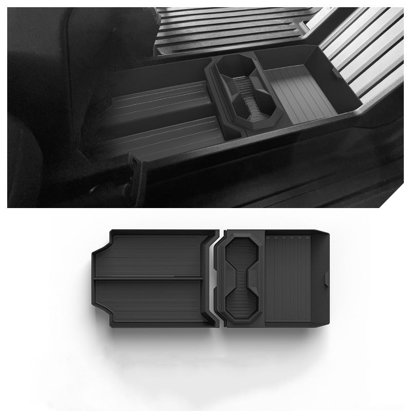 Tesla Cybertruck central storage box by Tesery Official Store, showing the sleek, durable interior compartment for organized storage.