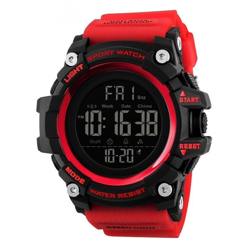 Men's outdoor sports electronic watch with multifunction digital display and rugged black design