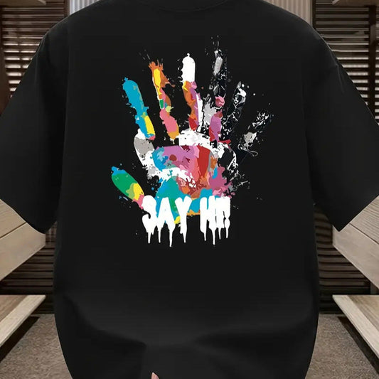 Color-block 3D-printed summer men's T-shirt with a bold multicolor geometric design