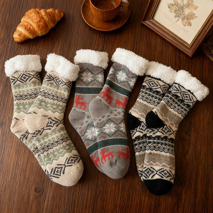 Coral fleece socks for women, soft winter bed socks in a cozy design
