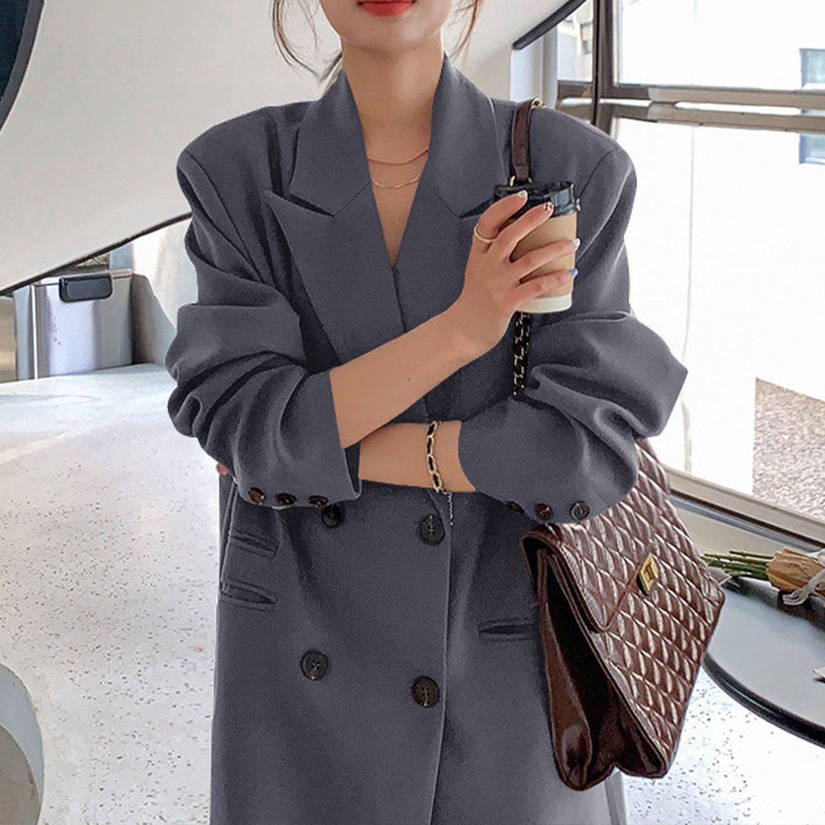 Women’s long classic trench coat in British style, elegant spring outerwear jacket in neutral beige