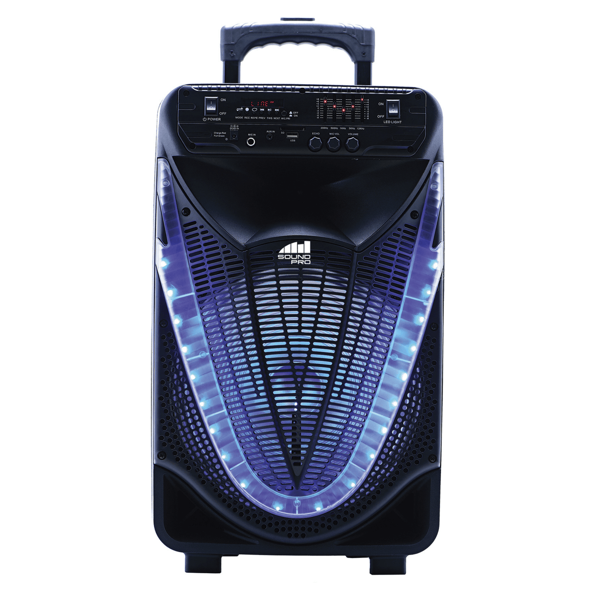 Naxa portable 12-inch Bluetooth party speaker with disco light, featuring colorful lighting effects and speaker grille design