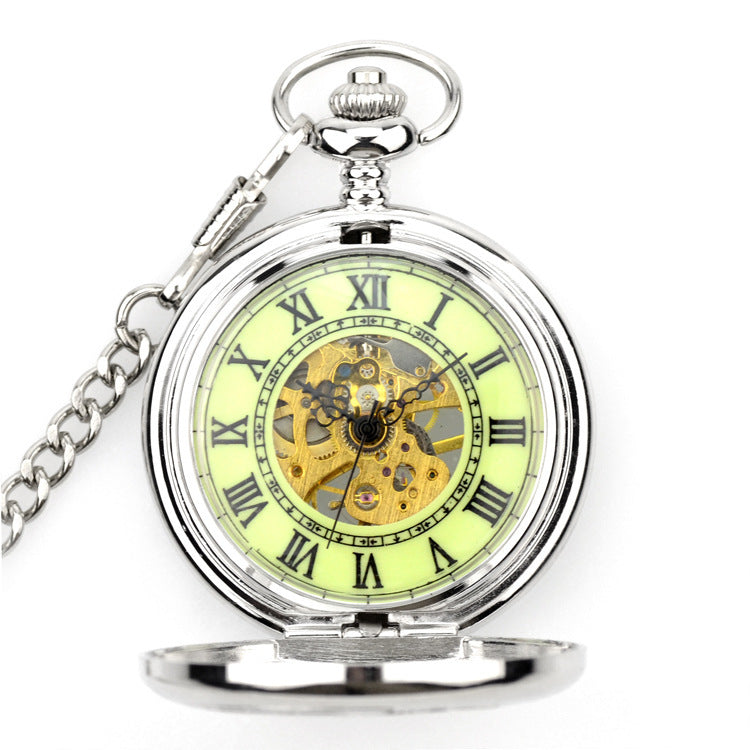 Retro hollow mechanical flip-open pocket watch with visible gears and antique-style design
