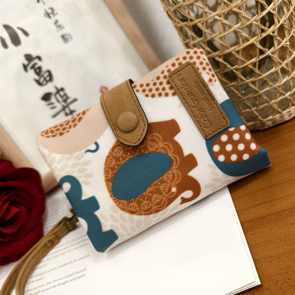 Multifunctional tri-fold fashion wallet with multiple card slots and printed design