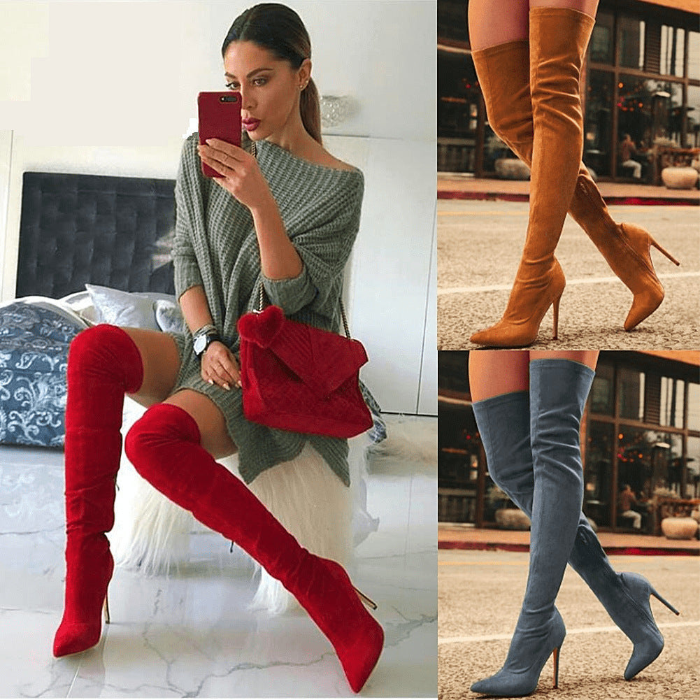 Suede over-the-knee stretchy thigh-high women's boots in a sleek solid design