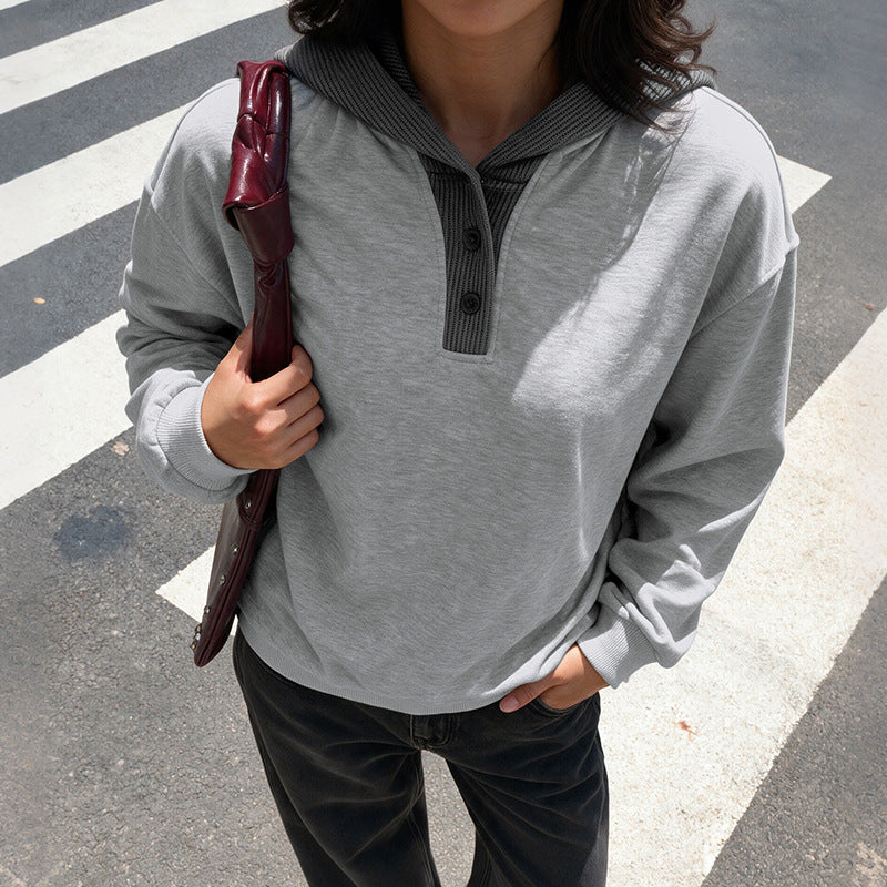 Women's relaxed-fit patchwork color-block hooded sweatshirt by My Store