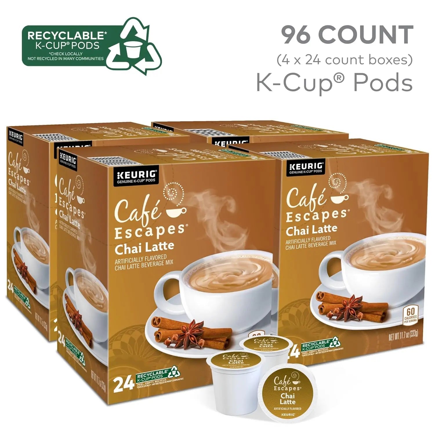 Chai Latte Single - Serve Pods, 96 Count - Exotic Spices & Black Tea Blend - BACKUPMYFILESNOW