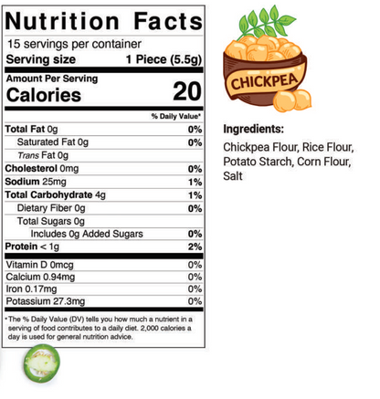 Kim's Magic Pop Chickpea and Lentil Pops combo featuring crunchy, golden chickpea and lentil snack chips in a colorful package.