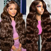 Chocolate Brown Lace Front Wig Human Hair Pre Plucked 4 Colored Wigs Human Hair 13x6 Body Wave HD Lace Frontal Wigs Human Hair 200% Density Glueless Wigs Human Hair 18Inch - BACKUPMYFILESNOW