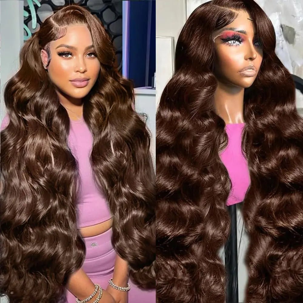 Chocolate Brown Lace Front Wig Human Hair Pre Plucked 4 Colored Wigs Human Hair 13x6 Body Wave HD Lace Frontal Wigs Human Hair 200% Density Glueless Wigs Human Hair 18Inch - BACKUPMYFILESNOW