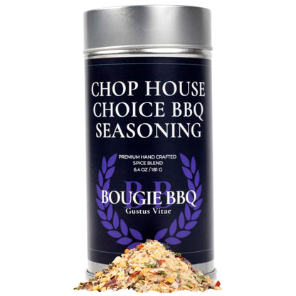 Gustus Vitae Chop House Choice BBQ Seasoning in a jar, ideal for bougie BBQ grilling and flavoring meats.