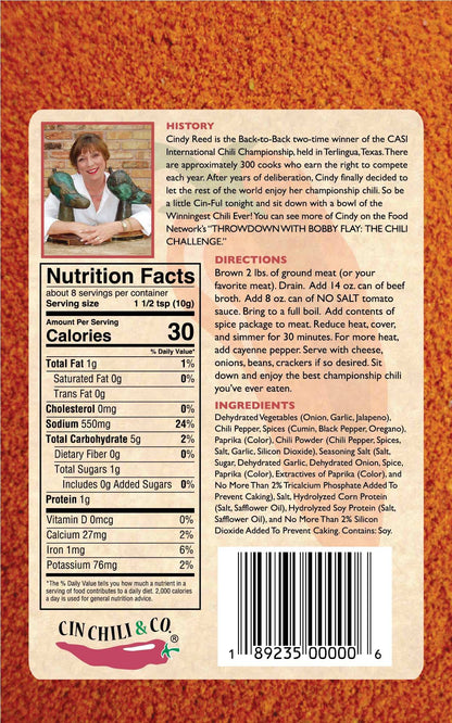 Cinderosa Ranch Cin Chili Seasoning Mix 6-pack gift box with colorful packaging and individual spice packets arranged neatly.
