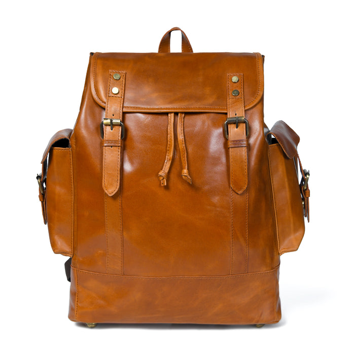 Earthen Leather Laptop Backpack by Classy Leather Bags, showing a stylish brown leather backpack with adjustable straps and multiple compartments.
