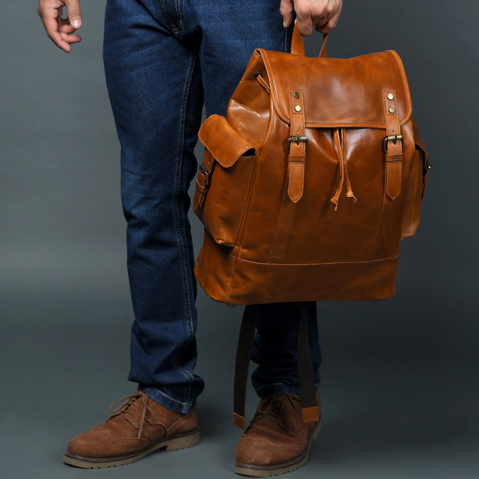 Earthen Leather Laptop Backpack by Classy Leather Bags featuring a durable leather design and multiple compartments for everyday use.