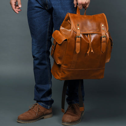 Earthen Leather Laptop Backpack by Classy Leather Bags featuring a durable leather design and multiple compartments for everyday use.