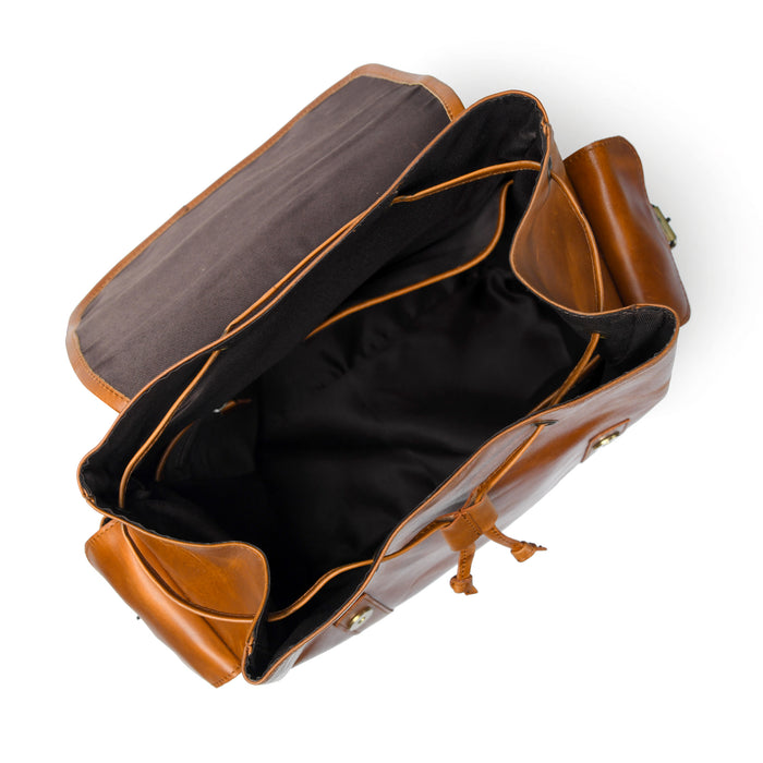 Earthen Leather Laptop Backpack by Classy Leather Bags, showing a stylish leather backpack with multiple compartments and adjustable straps.