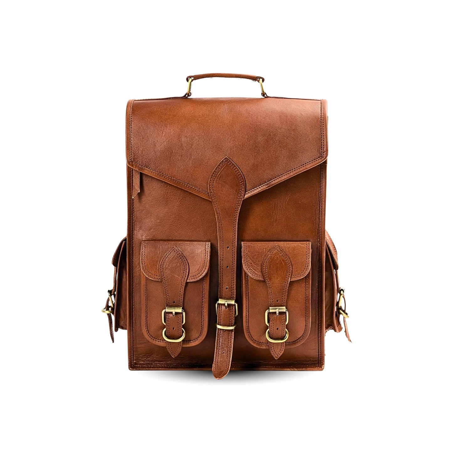 Vintage leather backpack rucksack by Classy Leather Bags, showing a stylish brown leather backpack with adjustable straps and classic design.
