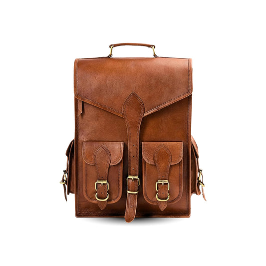 Vintage leather backpack rucksack by Classy Leather Bags, showing a stylish brown leather backpack with adjustable straps and classic design.