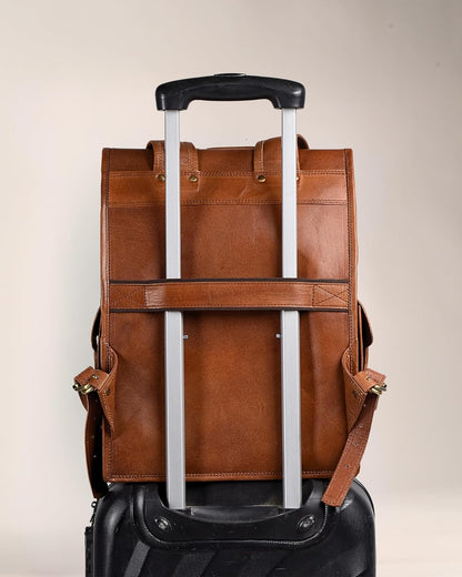 Vintage leather backpack rucksack from Classy Leather Bags with adjustable straps and classic design.
