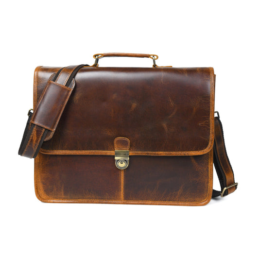 Buffalo leather executive briefcase by Classy Leather Bags with sturdy handles and sleek design for professional use.