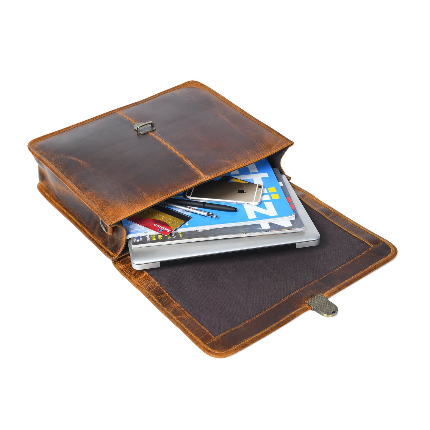 Buffalo leather executive briefcase by Classy Leather Bags featuring sturdy handles and a sleek, professional design.