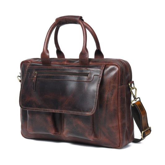 Buffalo leather pilot briefcase by Classy Leather Bags showing a sturdy, stylish leather bag with handle and secure closure.