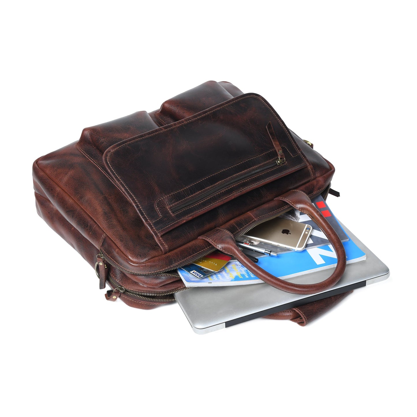 Buffalo leather pilot bag by Classy Leather Bags, stylish briefcase with sturdy handles and spacious interior for professional use.