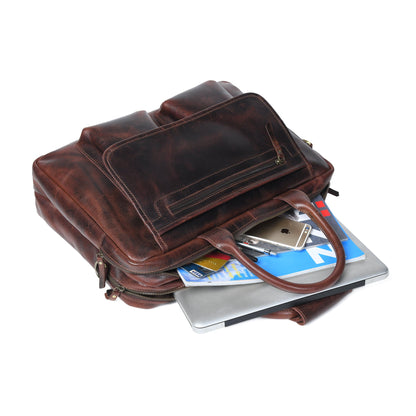 Buffalo leather pilot bag by Classy Leather Bags, stylish briefcase with sturdy handles and spacious interior for professional use.