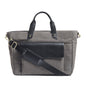 Gray Voyager Canvas Leather Briefcase by Classy Leather Bags, showcasing a sleek, durable design with leather accents and sturdy handles.