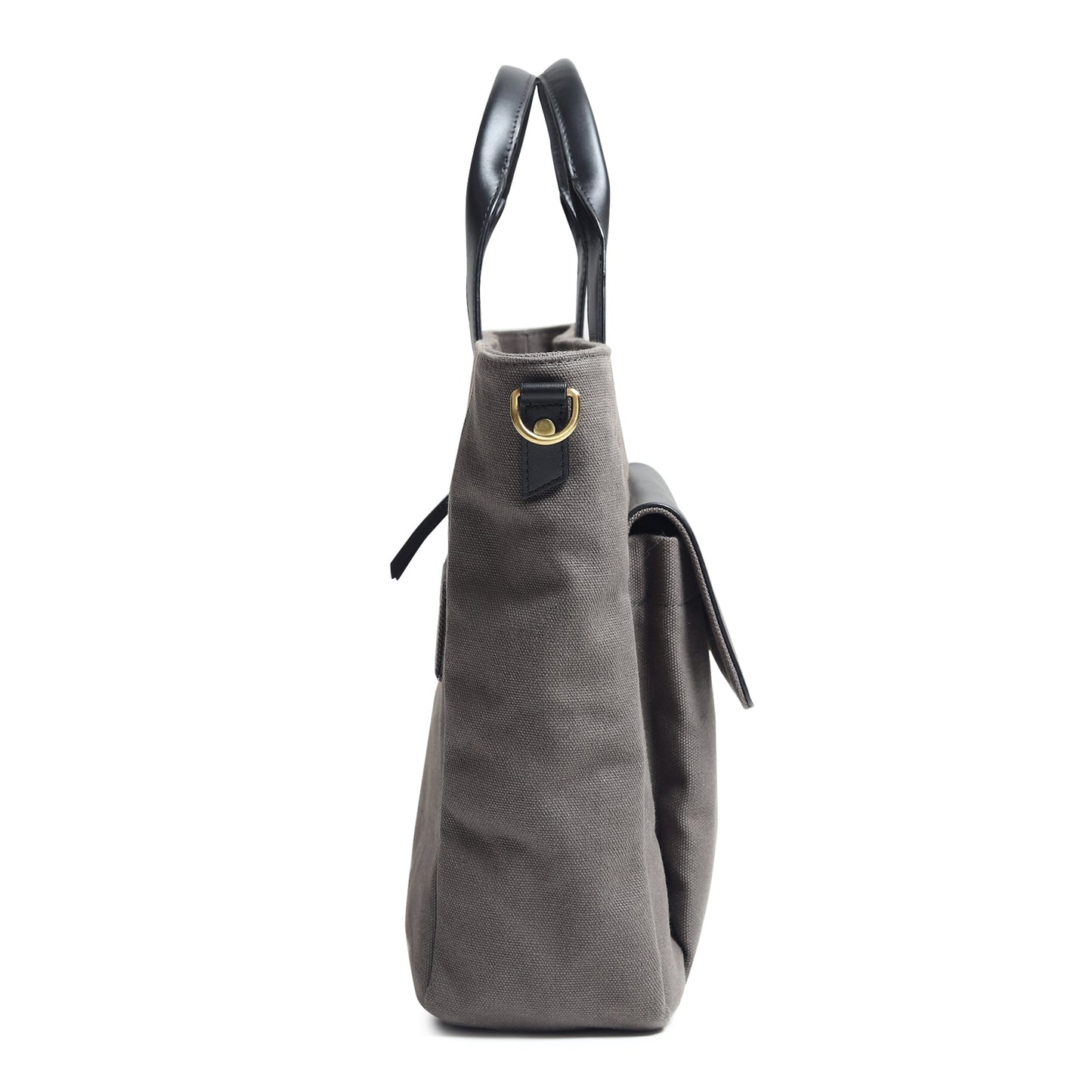 Gray Voyager Canvas Leather Briefcase by Classy Leather Bags, showing front view with handles and sleek design.