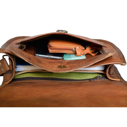 Classy Leather Bags Sierra Satchel crossbody bag in black with adjustable strap and 11-inch spacious interior.