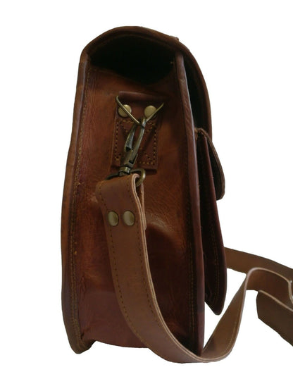 Classy Leather Bags Sierra Satchel crossbody bag in black with adjustable strap and 11-inch size, leather finish and sleek design.