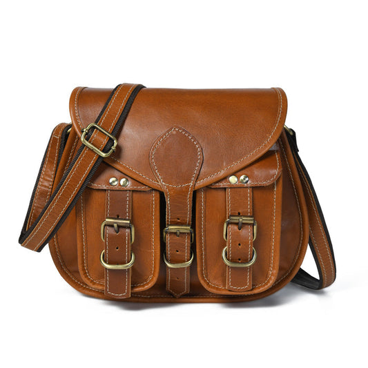 Classy Leather Bags 2-pocket leather sling crossbody bag for women, featuring a sleek design and adjustable strap.