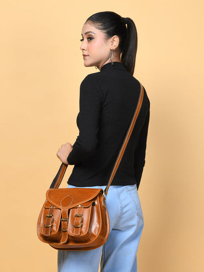Classy Leather Bags women's 2-pocket leather crossbody sling bag with adjustable strap and sleek design.