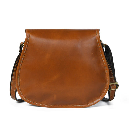 Black 2-pocket leather sling bag for women by Classy Leather Bags, featuring adjustable strap and compact crossbody design.