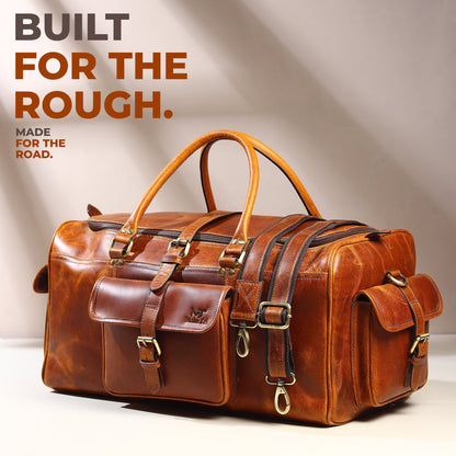 Classy Leather Bags Berlin Leather Weekender Duffle Bag in black leather with sturdy handles and spacious interior.