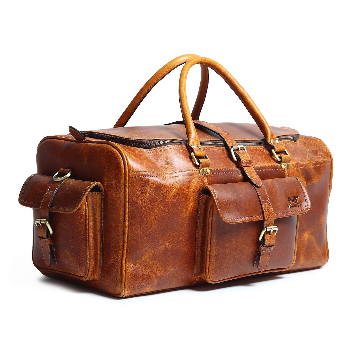 Classy Leather Bags Berlin Leather Weekender Duffle Bag in black, 20-inch size, with sturdy handles and spacious interior.