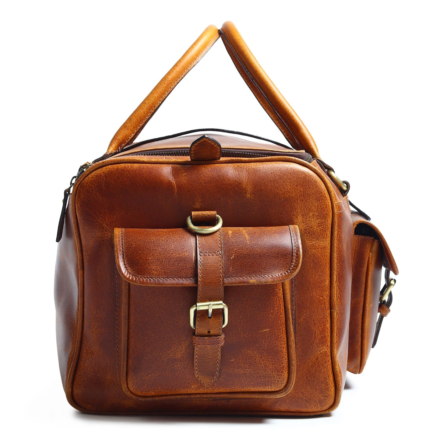 Classy Leather Bags Berlin Leather Weekender Duffle Bag in black, 20-inch travel bag with sturdy leather construction and handles.