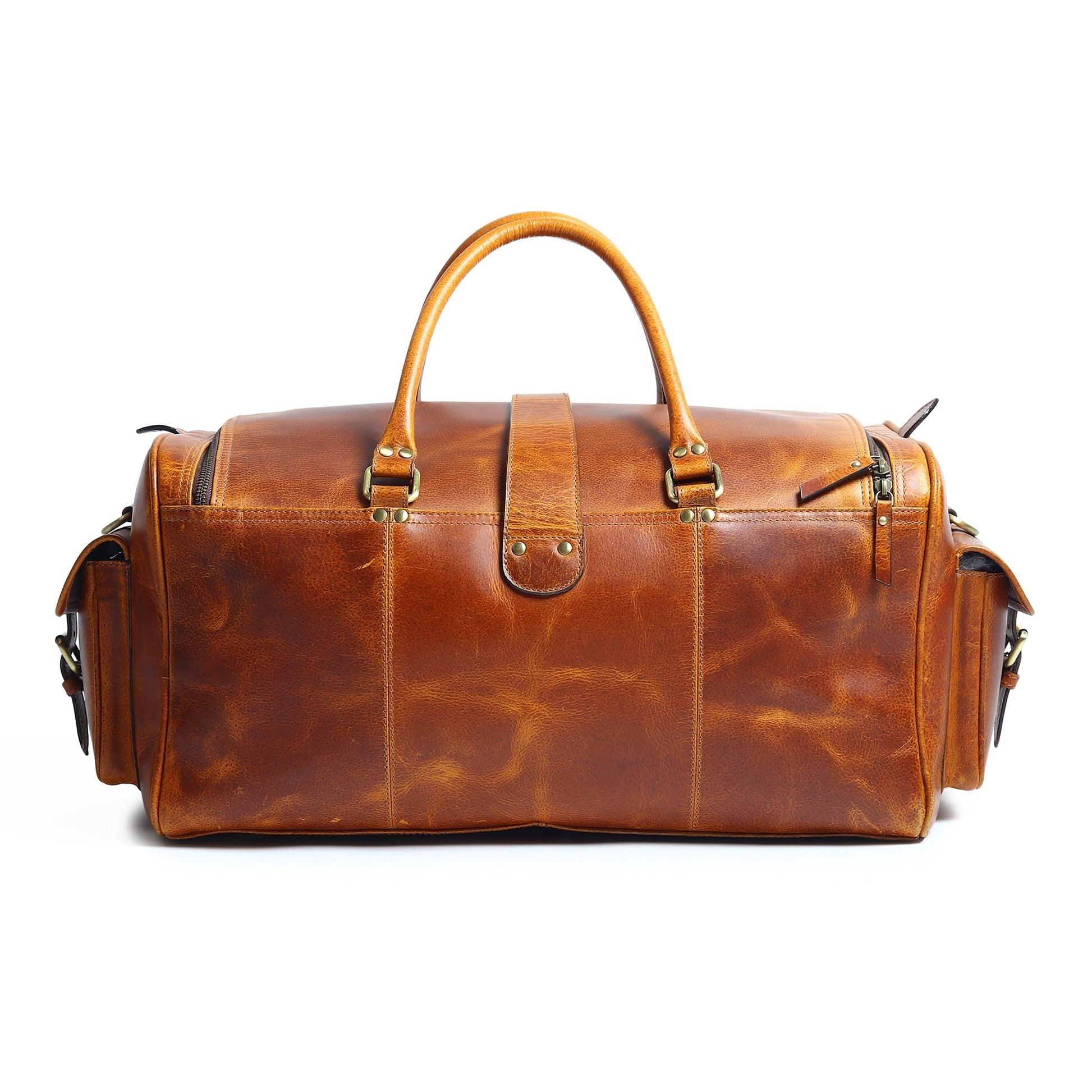 Classy Leather Bags Berlin Leather Weekender Duffle Bag in black leather with sturdy handles and zipper closure, 20-inch size.