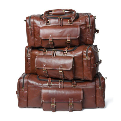 Upgraded Traveler Weekender Duffel Bag by Classy Leather Bags in black with sturdy handles and spacious interior for travel.