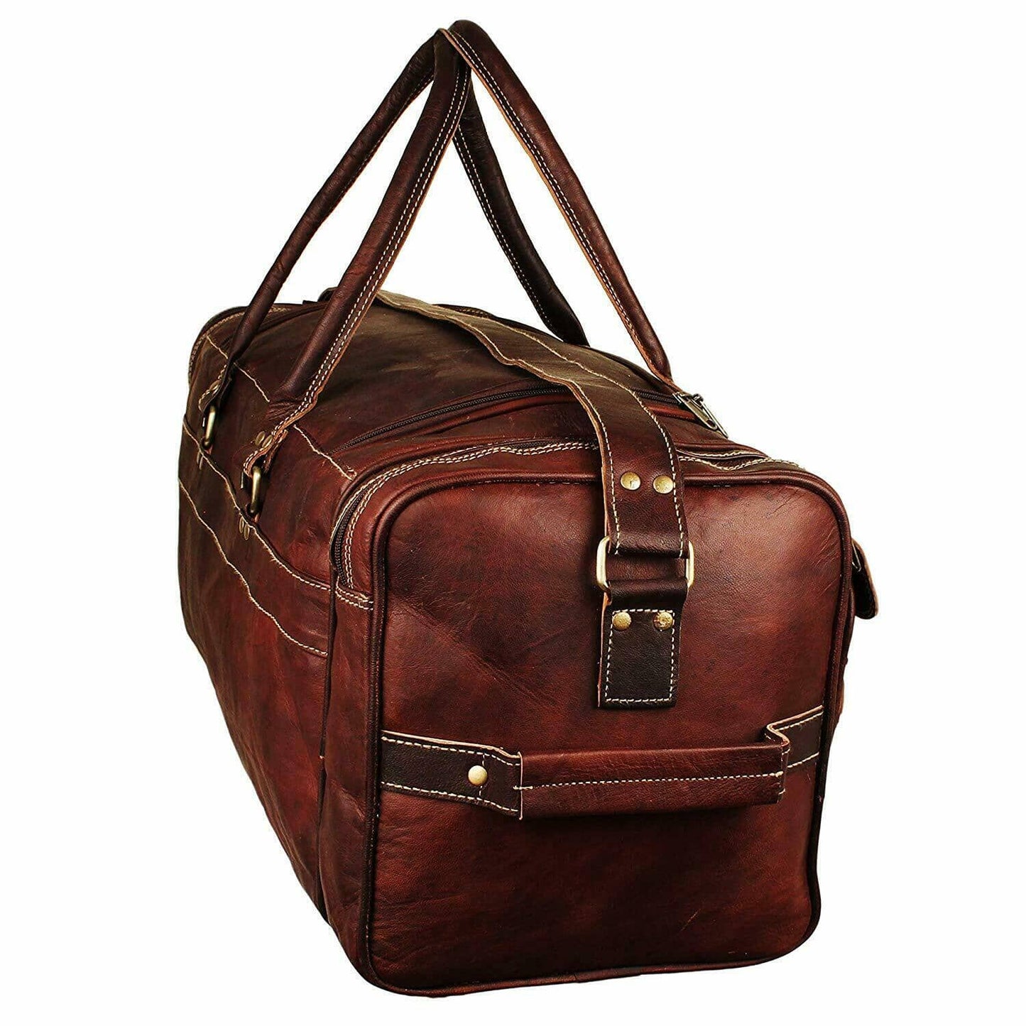 Classy Leather Bags 21-inch Traveler Weekender Duffle Bag in black with handles and adjustable shoulder strap.