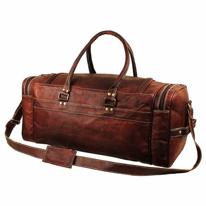 Classy Leather Bags 21-inch Traveler Weekender Duffle bag made of leather with sturdy handles and spacious interior.