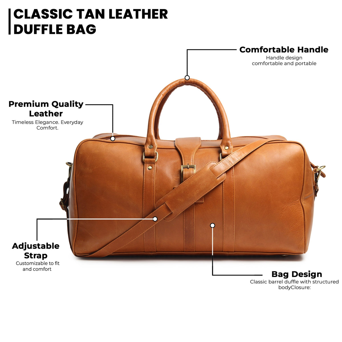 Port Blair leather duffel travel bag by Classy Leather Bags, featuring spacious design and durable leather material.