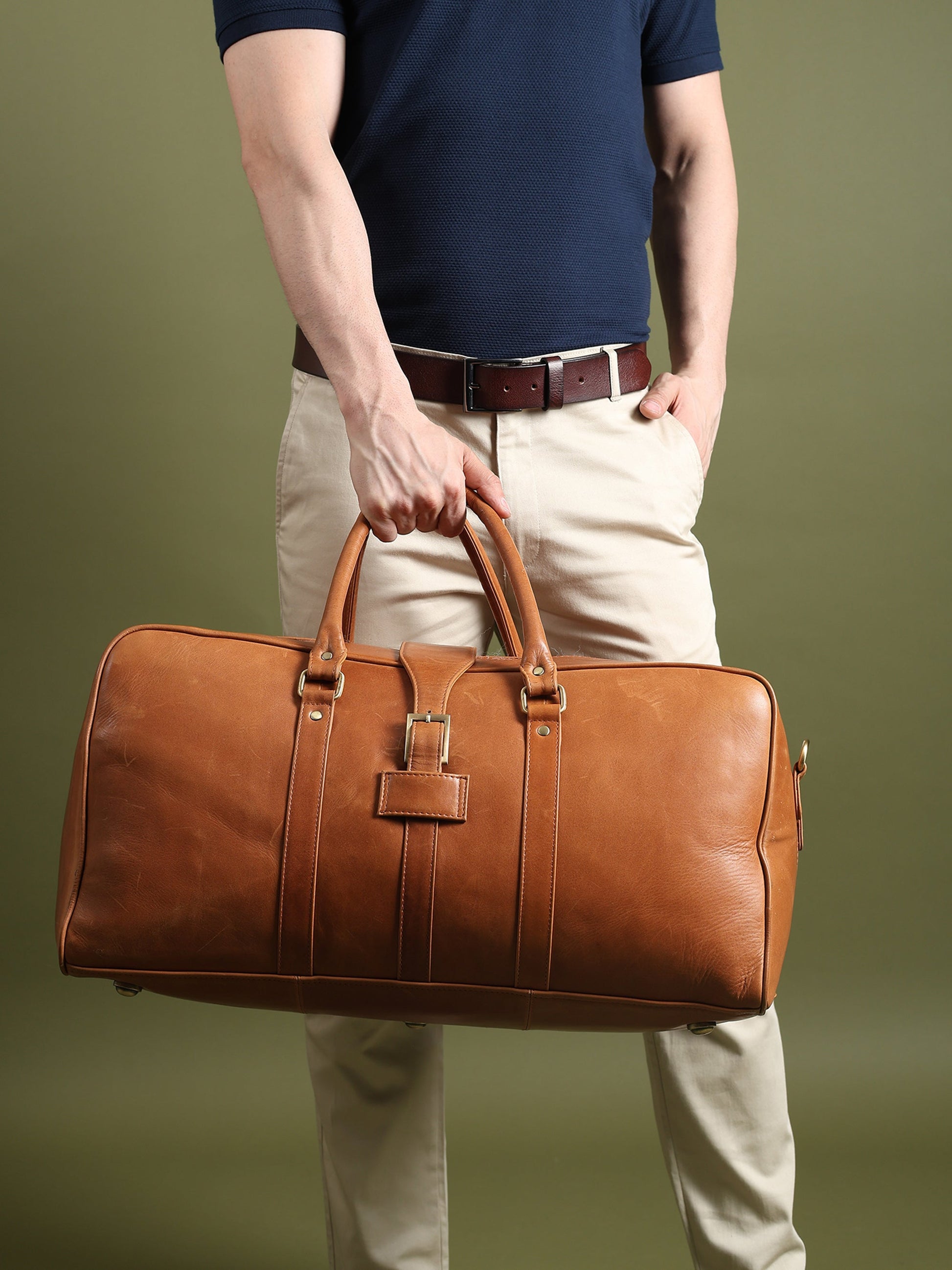 Port Blair Leather Duffle Travel Bag by Classy Leather Bags, stylish brown leather duffel bag with sturdy handles and spacious interior.