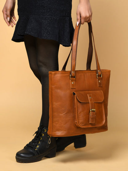 Classic Chic genuine leather tote bag by Classy Leather Bags, showing the spacious leather handbag with sturdy handles and elegant design.