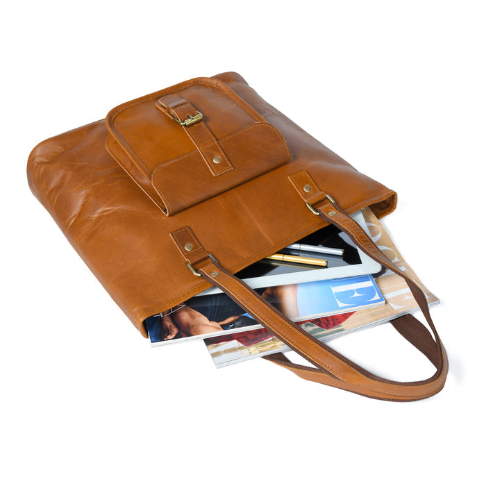 Elegant genuine leather tote handbag by Classy Leather Bags, showcasing a classic chic design with sturdy handles and spacious interior.
