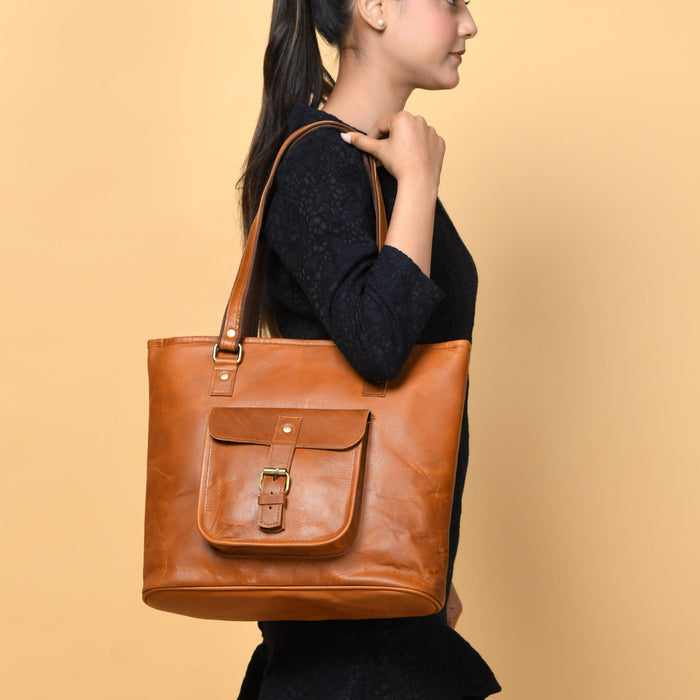 Classic Chic genuine leather tote handbag by Classy Leather Bags, showing the stylish leather exterior and spacious interior.