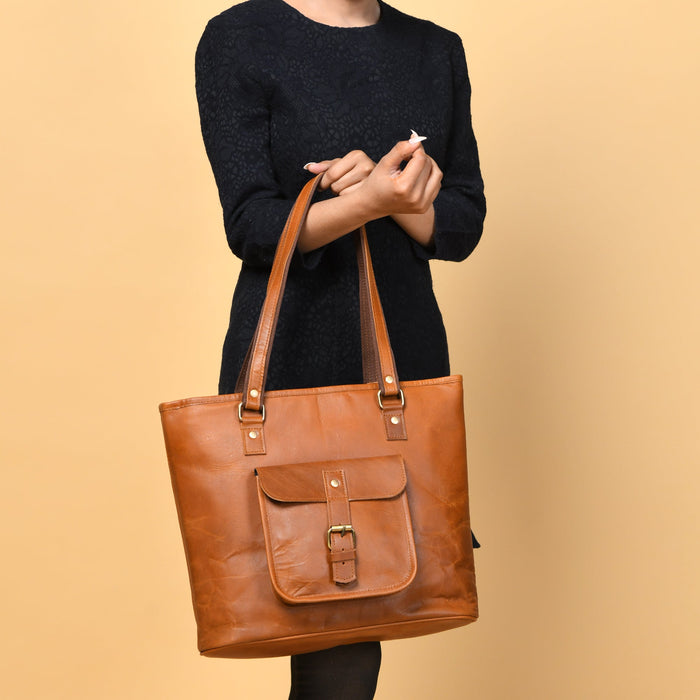 Elegant genuine leather tote bag by Classy Leather Bags, featuring a classic chic design and spacious interior.